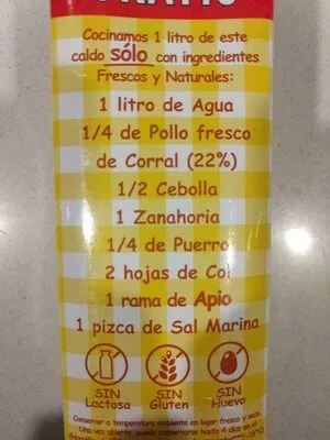 Lista de ingredientes del producto Caldo de pollo 100% natural envase 1,04 l Aneto 