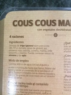 List of product ingredients Cous cous marroquí Trevijano 
