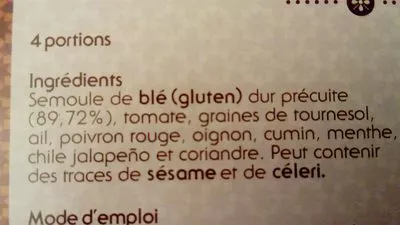 Liste des ingrédients du produit Cous cous marroquí Trevijano 300 g