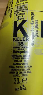 Lista de ingredientes del producto Cerveza Keler 