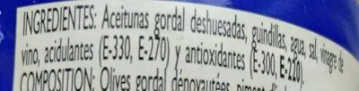 Lista de ingredientes del producto Aceituna gordal con guindillas El Faro 350 g