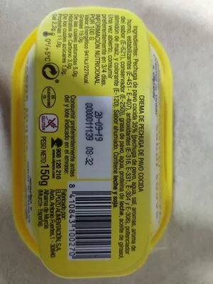 Liste des ingrédients du produit Crema de pechuga de pavo cocida Elpozo 150 g