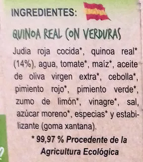 Liste des ingrédients du produit Quinoa Real con verduras Abricome 250 g