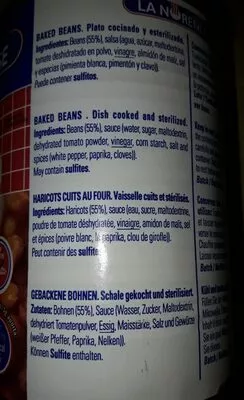 List of product ingredients Baked beans La norenense 415 g