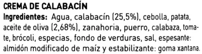Liste des ingrédients du produit Crema de calabacín Ferrer 720 ml