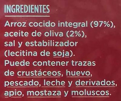 Lista de ingredientes del producto Arroz integral Nomen 250 g (2 x 125 g)