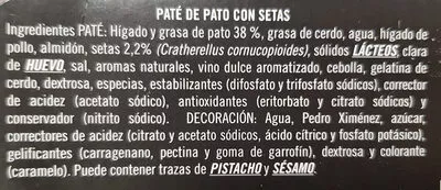 Lista de ingredientes del producto Mousse de Pato con Setas la cuina 190 g