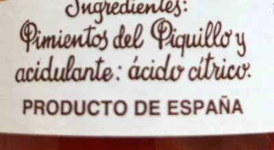 List of product ingredients Pimientos del piquilla J.Vela 