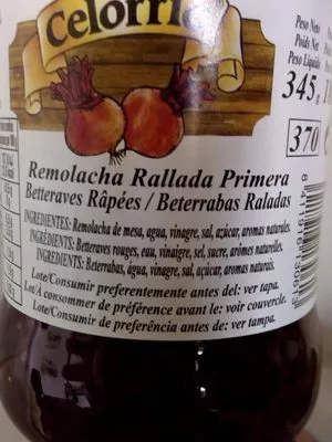 List of product ingredients Remolacha Rallada Primera Tarro 1 Celorrio 