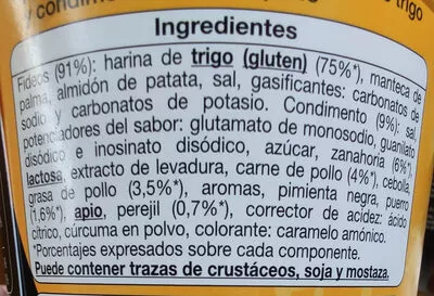 Lista de ingredientes del producto Noodles sabor a pollo Auchan 65 g