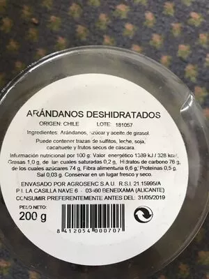 List of product ingredients Cranberries sechés  200 g