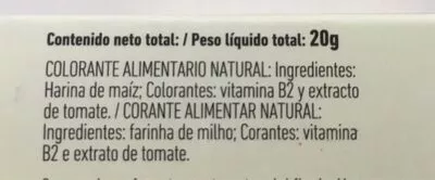 Lista de ingredientes del producto Colorante Natural - Caja 10 sob x 2g Pote 20 g