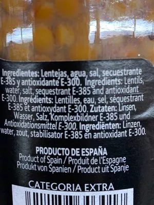 Liste des ingrédients du produit Lentejas cocidas Penelas 