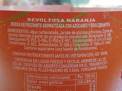 Lista de ingredientes del producto Revoltosa naranja revoltosa 