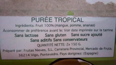 Liste des ingrédients du produit Compote Tropicale Frutas Nieves 300 g (2 * 150 g)