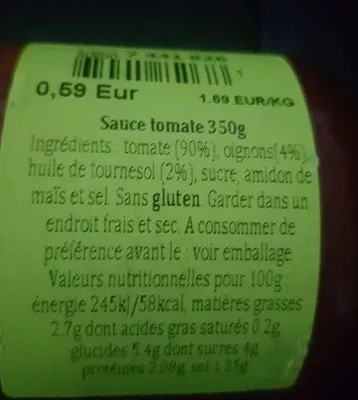 Liste des ingrédients du produit Sofrito de tomate Ibsa 350 g (neto), 370 ml