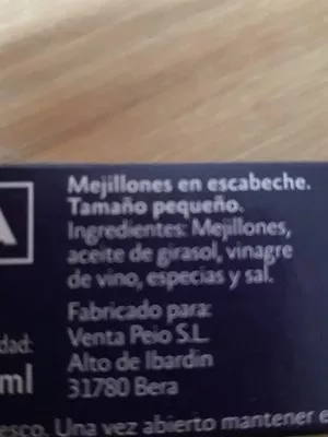 List of product ingredients Mejillones en escabeche Txalupa 