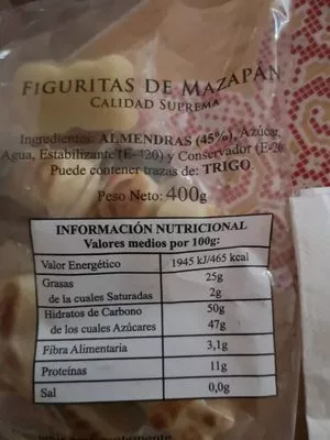 Liste des ingrédients du produit Mazapan Venta Peio 400 g