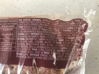 Liste des ingrédients du produit Sandwich pan con cereales bajo grasa rico fibras completo Thins 310 g