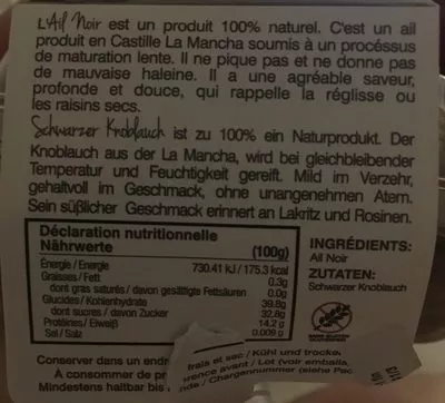 Lista de ingredientes del producto Ail noir La Veguilla 