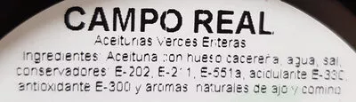 Liste des ingrédients du produit Aceitunas Campo Real Guerra 485 g