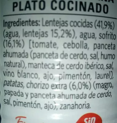 Liste des ingrédients du produit lentejas litoral 425g