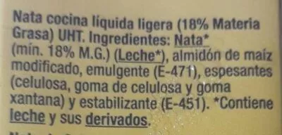 Liste des ingrédients du produit Nata líquida para cocinar Gourmet 
