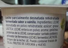 Lista de ingredientes del producto Yogur sabor vainilla Kalise 125 g