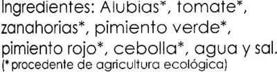 Lista de ingredientes del producto Alubias con verduras Monjardín 720 g (neto), 600 g (escurrido), 720 ml