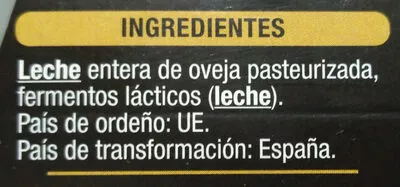 Lista de ingredientes del producto Yogur de Oveja Natural Auchan 230 g