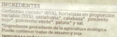 List of product ingredients Ensalada de garbanzos Huercasa 250 g