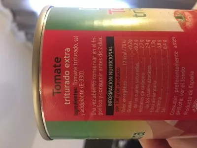 List of product ingredients Tomate triturado extra bonÀrea 