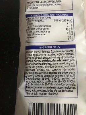 List of product ingredients Empanadilla de atún bonÀrea 