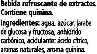 List of product ingredients Tónica Original Schweppes 33 cl