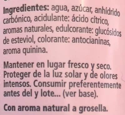 List of product ingredients Tónica pink Schweppes 