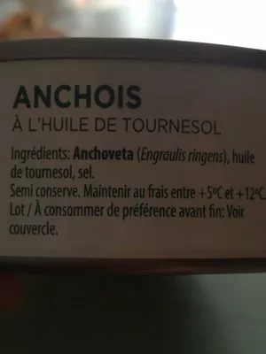 List of product ingredients Anchois à l'huile de tournesol  