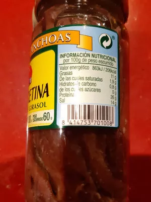 List of product ingredients filets d'anchois la barretina 100g net