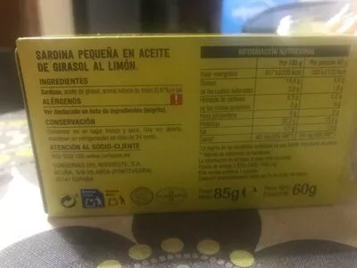 List of product ingredients Sardinillas al limón Consum 85 g