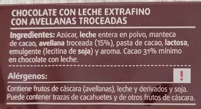 List of product ingredients Chocolate con leche con avellanas Consum 150 g