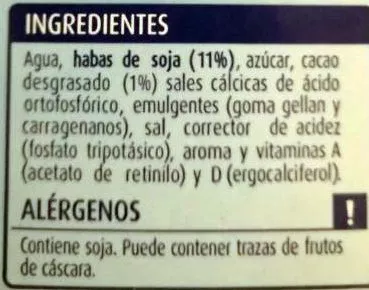 List of product ingredients Soja chocolate Consum 