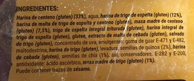 Liste des ingrédients du produit Hogaza de centeno y trigo espelta DESCATALOGADO Mercadona 