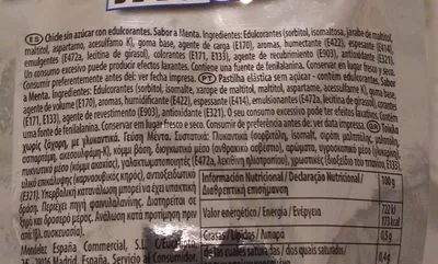 Lista de ingredientes del producto Trident Mentan Trident 