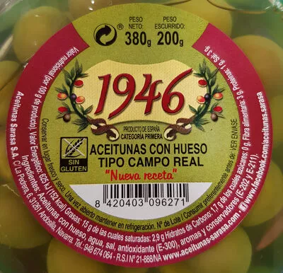 Lista de ingredientes del producto Aceitunas con hueso tipo Campo Real 1946 200 g