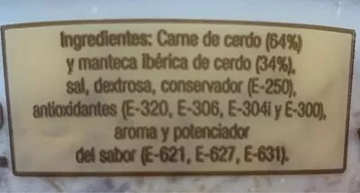 List of product ingredients Zurrapa de lomo Icarben 