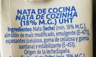 Lista de ingredientes del producto Nata Ayala 