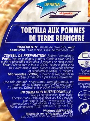 Liste des ingrédients du produit Tortilla aux pommes de terre réfrigeré Uprena 500 g