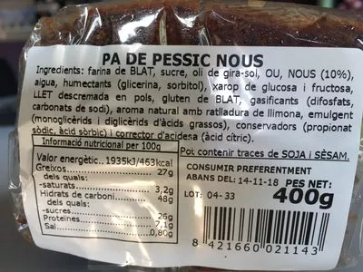 Liste des ingrédients du produit Bizcocho de nueces La Granja 