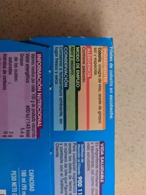 List of product ingredients Filetes de caballa en escabeche Alipende 2 g