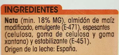 Liste des ingrédients du produit Nata ligera para cocinar Alipende 200 ml
