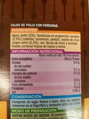 List of product ingredients Caldo de pollo Alipende 